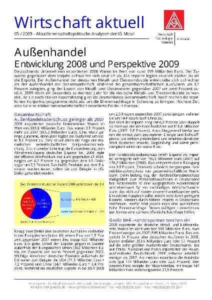Wirtschaft aktuell 5/2009: Außenhandel - Entwicklung 2008 und Perspektive 2009