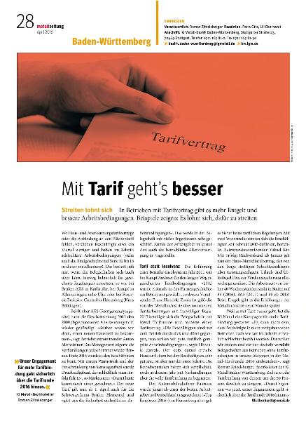 metallzeitung - Regionalseiten Baden-Württemberg April 2016