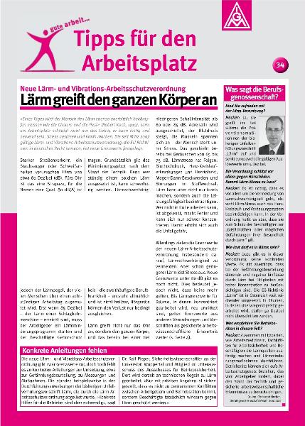 Tipps für den Arbeitsplatz Nr. 34 - Neue Lärm- und Vibrations-Arbeitsschutzverordnung