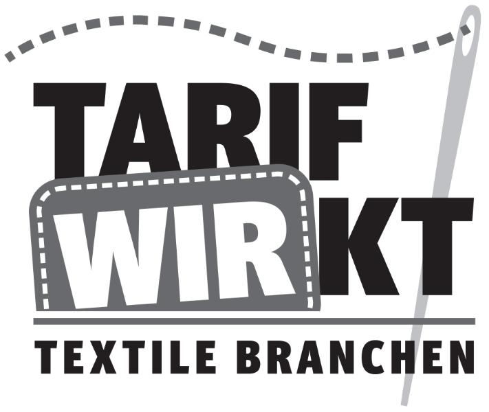 Logo 2023 Textil 'Tarif wirkt' Textile Branchen mit Nadel schwarz-weiß