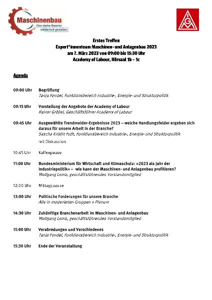 Erstes Treffen Expert*innenteam Maschinen- und Anlagenbau 2023