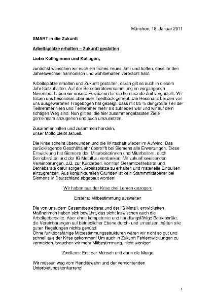 SMART in die Zukunft, Neujahrsbotschaft GBR Siemens Januar 2011