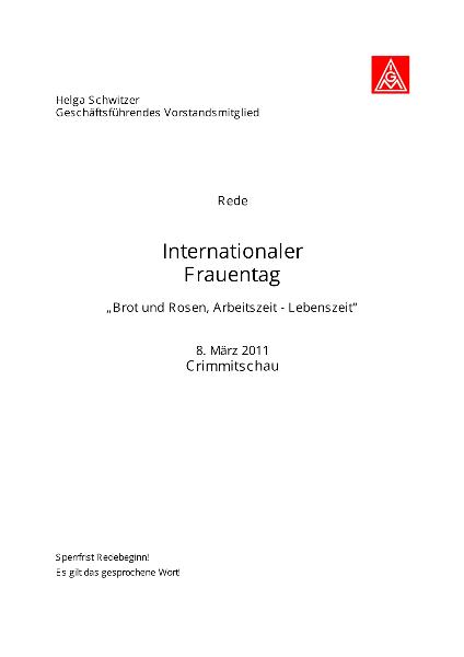 Helga Schwitzer: Internationaler Frauentag, Crimmitschau, 8. März 2011