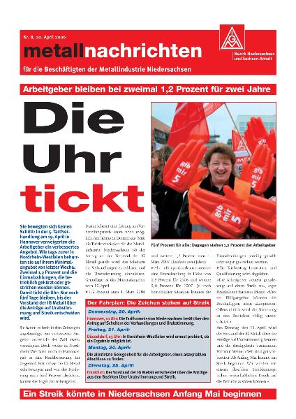 Tarifgebiet Niedersachsen: Die Uhr tickt, Nr. 8 - 20. April 2006