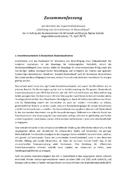 Zusammenfassung des Berichts der Expertenkommission Stärkung von 