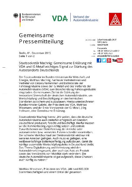 Gemeinsame PM BMWI VDA IGM Branchendialog Fahrzeugindustrie
