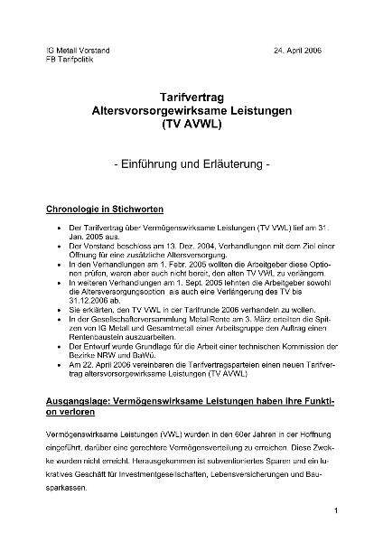Tarifvertrag Altersvorsorgewirksame Leistungen (TV AVWL) - Einführung und Erläuterung -