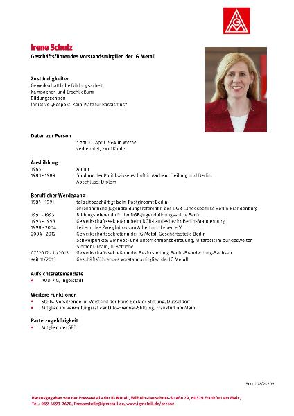 Lebenslauf Irene Schulz