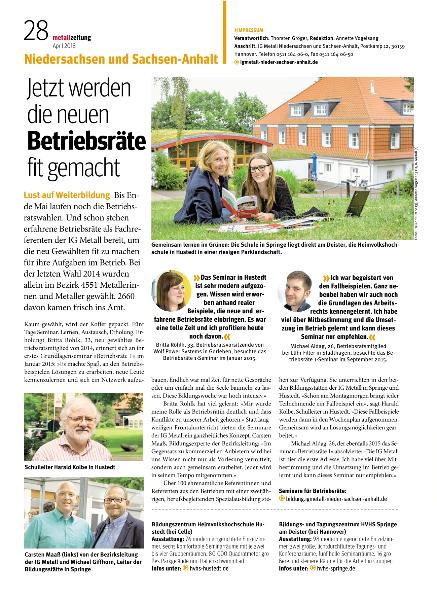 metallzeitung - Regionalseiten Niedersachsen und Sachsen-Anhalt April 2018