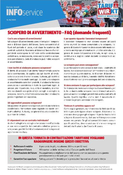 Warnstreik-FAQ, Infoservice Textile Dienste Nr. 4/2023, italienisch