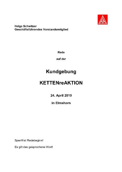 Helga Schwitzer: Rede auf der Kundgebung Kettenreaktion, Elmshorn, 24. April 2010