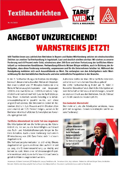Angebot unzureichend! Warnstreiks jetzt!, Textilnachrichten Nr. 4/2023
