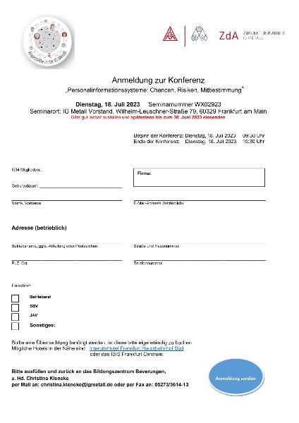 Konferenzanmeldung - Personalinformationssysteme: Chancen, Risiken, Mitbestimmung