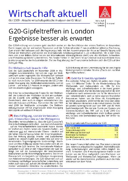 Wirtschaft aktuell 6/2009: G20-Gipfeltreffen in London - Ergebnisse besser als erwartet