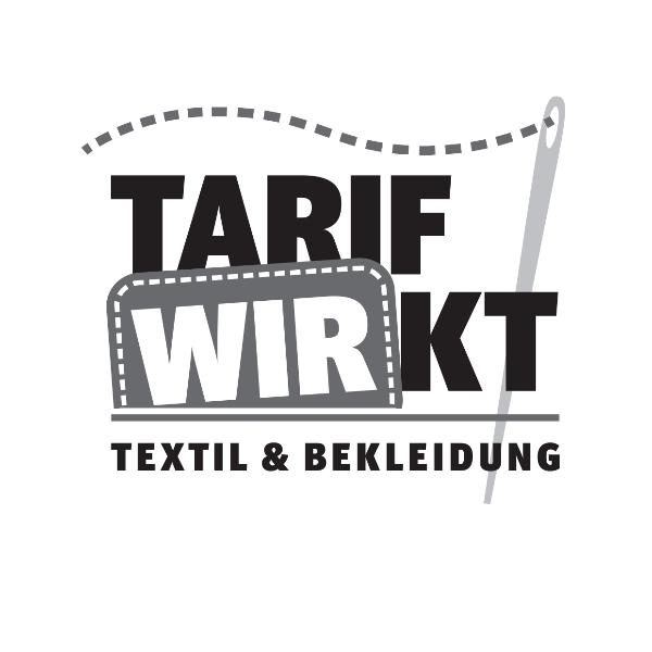 Logo 2023 Textil 'Tarif wirkt' Textil und Bekleidung mit Nadel schwarz-weiß