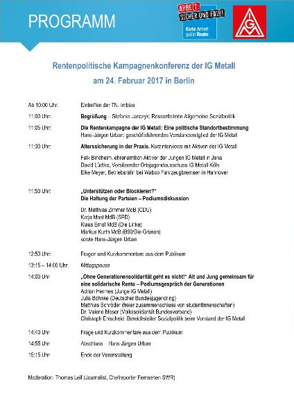 Programm: Rentenpolitische Kampagnenkonferenz der IG Metall