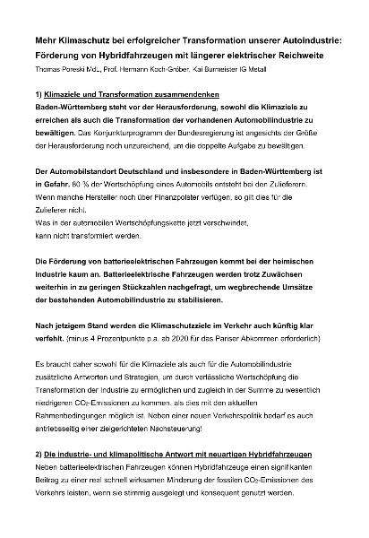 Mehr Klimaschutz bei erfolgreicher Transformation unserer Autoindustrie: Förderung von Hybridfahrzeugen mit längerer elektrischer Reichweite