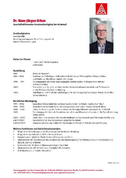 Lebenslauf Hans-Jürgen Urban