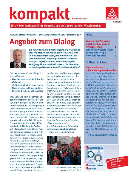 kompakt Nr. 7 / November 2009: 2. Fachhearing Maschinenbau-Memorandum - Angebot zum Dialog