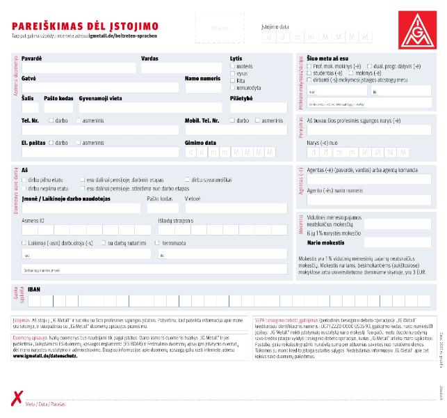 Editierbare IG Metall-Beitrittserklärung in litauischer Sprache