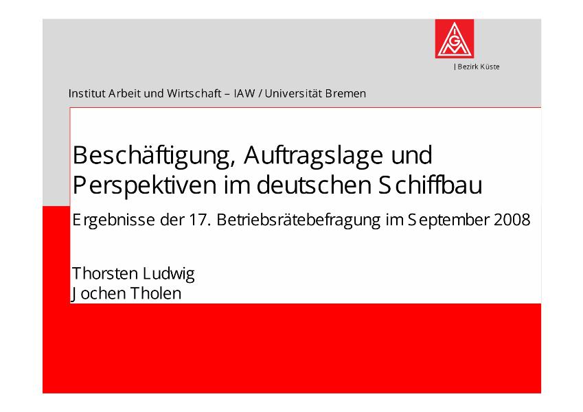 Schiffbau-Umfrage 2008: Präsentation der Ergebnisse