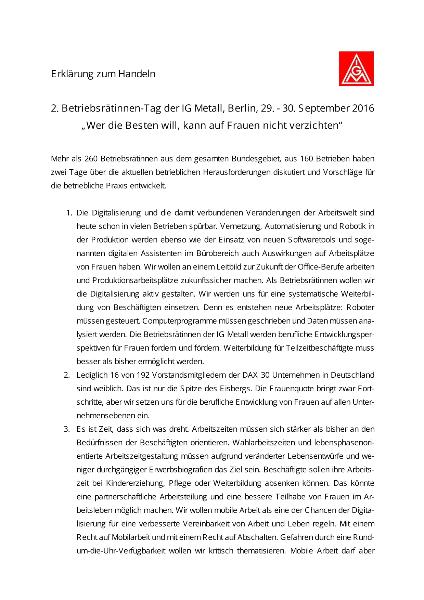 2. Betriebsrätinnen-Tag: Erklärung zum Handeln