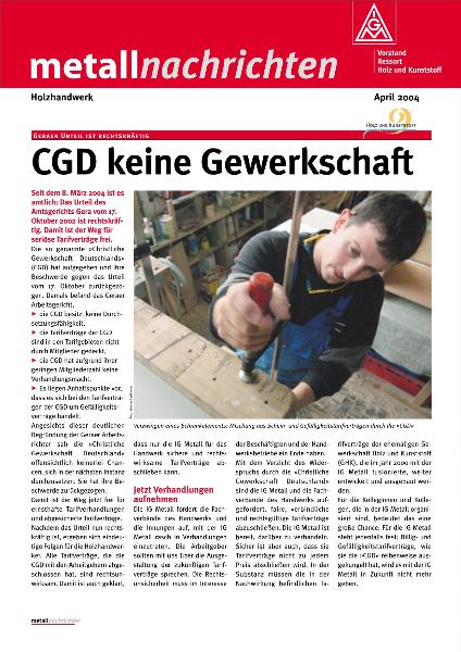 Metallnachrichten 01/2004: Geraer Urteil ist rechtskräftig - CGD ist keine Gewerkschaft