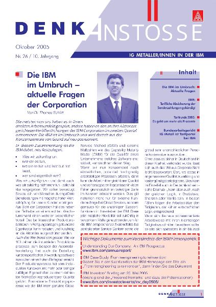 Betriebszeitung IBM Denkanstoesse Ausgabe Oktober 2005, Die IBM im Umbrauch - aktuelle Fragen der Corporation