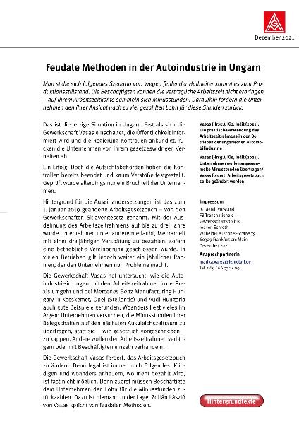 Judit Kis: Die praktische Anwendung des Arbeitszeitrahmens in den Betrieben der ungarischen Automobilindustrie | Feudale Methoden in der Autoindustrie in Ungarn