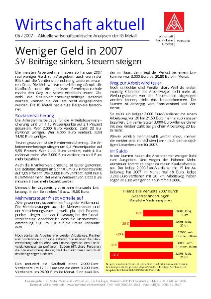 Wirtschaft aktuell 06/2007: Weniger Geld in 2007: SV-Beiträge sinken, Steuern steigen
