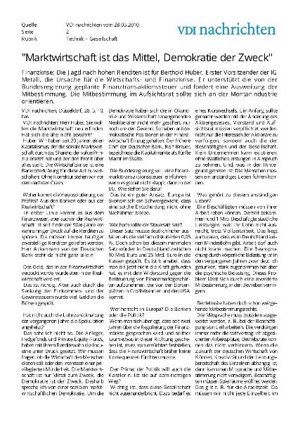Berthold Huber Interview Kurswechsel VDI Nachrichten 28.05.2010