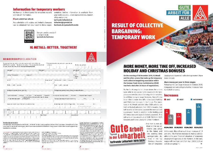 Flugblatt zum Tarifergebnis Leiharbeit 2019/2020 in englischer Sprache (zum Ausdruck vor Ort)