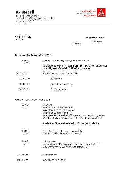 2013 11 18 Ablaufplan 6. Außerordentlicher Gewerkschaftstag der IG Metall