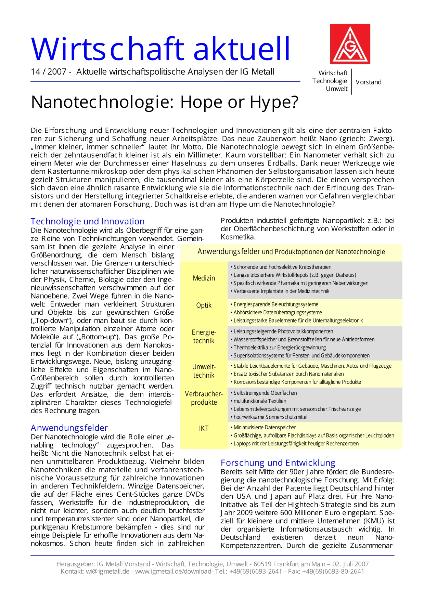 Wirtschaft aktuell 14/2007: Nanotechnologie: Hope or Hype?