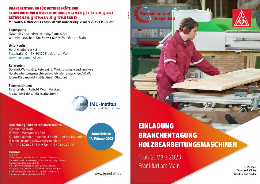 Einladung Branchentagung Holzbearbeitungsmaschinen