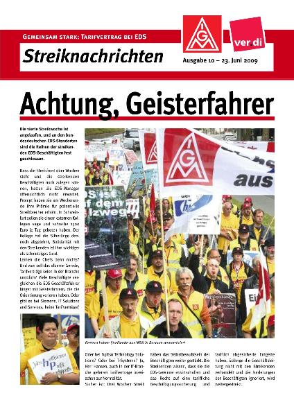 EDS Streiknachrichten Nr. 10: Achtung, Geisterfahrer vom 23.06.2009