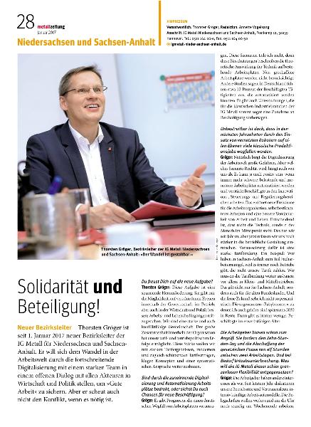 metallzeitung - Regionalseiten Niedersachsen und Sachsen-Anhalt Januar 2017