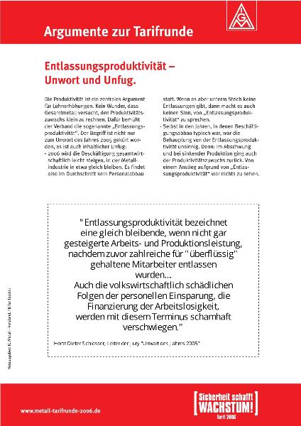 Tarifrunde 2006: Entlassungsproduktivität - Unwort und Unfug