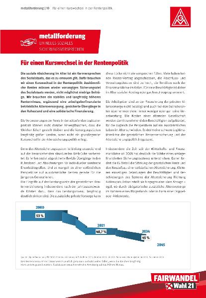 Wahl 2021: metallforderung | Für einen Kurswechsel in der Rentenpolitik