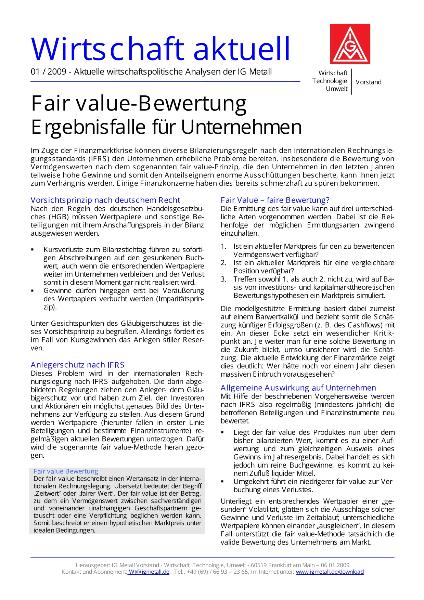 Wirtschaft aktuell 01/2009: Fair value-Bewertung - Ergebnisfalle für Unternehmen