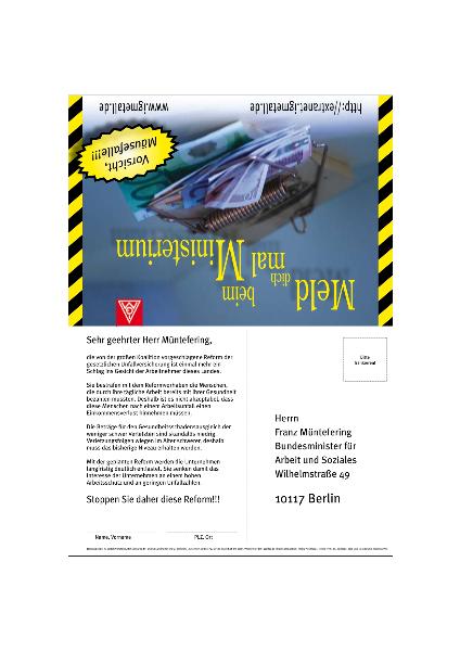 Leistungsrecht in der Unfallversicherung: Postkarte 'Melden wir uns mal beim Ministerium'