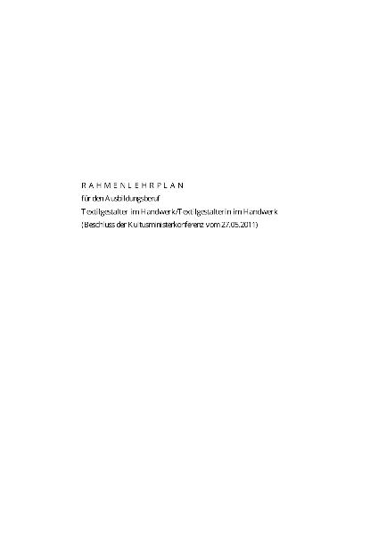 Rahmenlehrplan für den Ausbildungsberuf Textilgestalter im Handwerk/Textilgestalterin im Handwerk