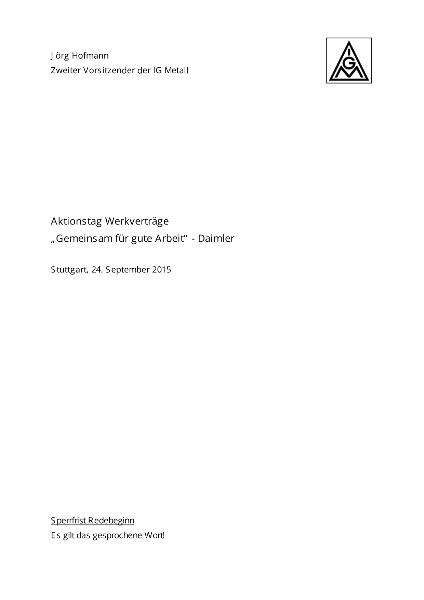 Rede Jörg Hofmann: Aktionstag Werkverträge, Daimler