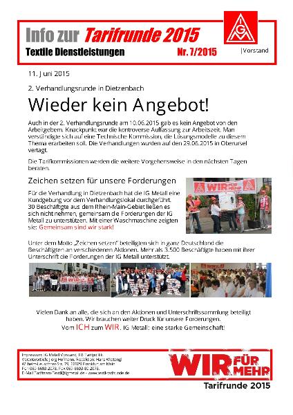 Info zur Tarifrund 2015 Textile Dienste