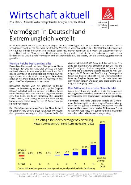 Wirtschaft aktuell 25/2007: Vermögen in Deutschland: Extrem ungleich verteilt