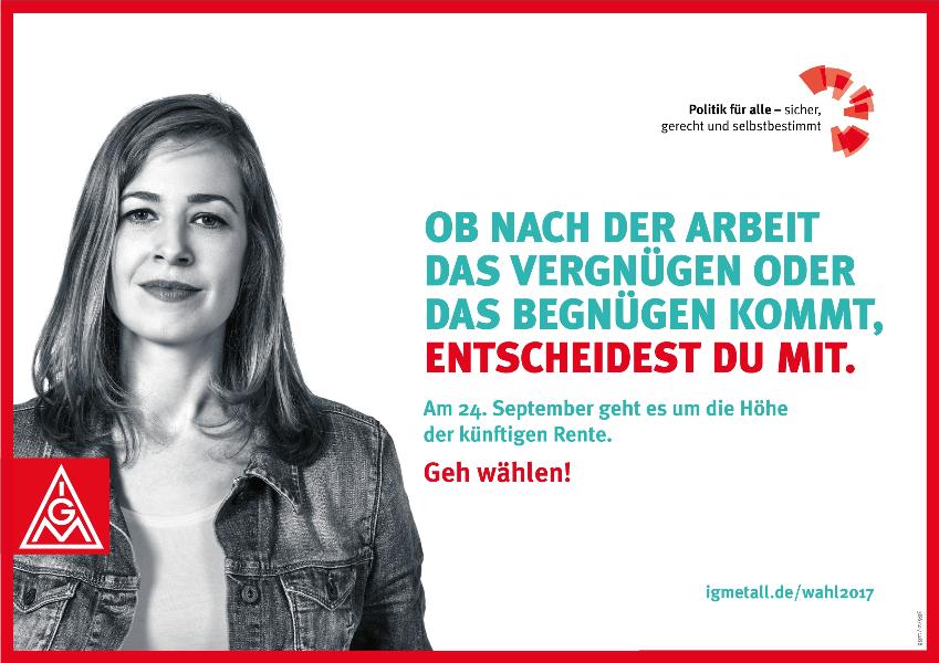 Ob nach der Arbeit das Vergnügen oder das Begnügen kommt, entscheidest du mit. Am 24. September geht es um die Höhe der künftigen Rente. Geh wählen!