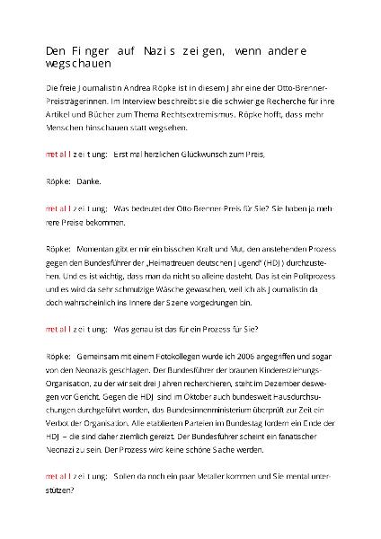 Interview mit der Otto-Brenner-Preisträgerin Andrea Röpke