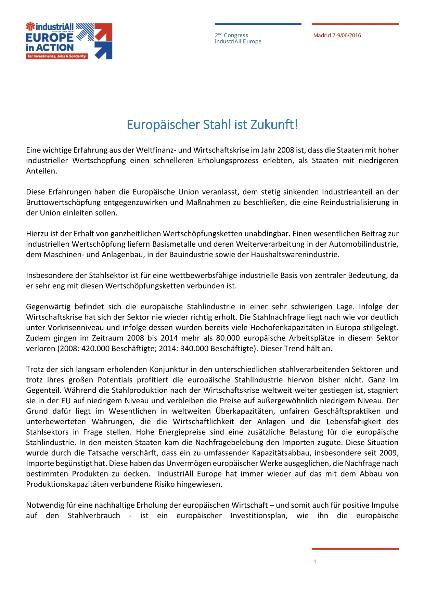 industriAll Europe Resolution Stahl