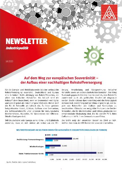 Auf dem Weg zur europäischen Souveränität: Der Aufbau einer nachhaltigen Rohstoffversorgung, Newsletter Industriepolitik Nr. 2, Juli 2023