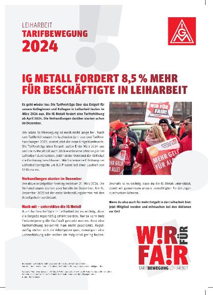 IG Metall fordert 8,5% mehr für Beschäftigte in Leiharbeit